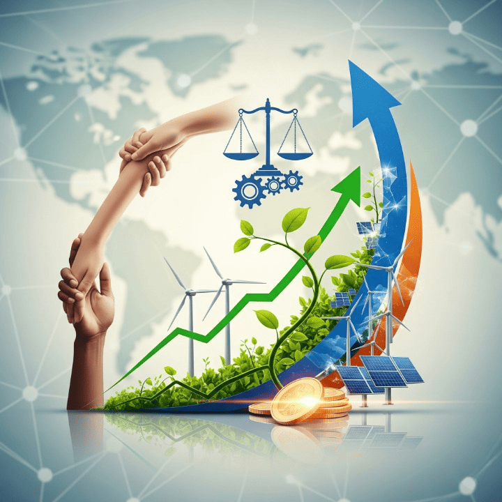 A visual representation of Socially Responsible Investing (ESG), showing a balanced ecosystem of financial growth, environmental care, social responsibility, and good governance working in harmony.